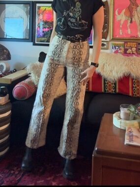 Zara Cream and Black Snake-Print Jeans
